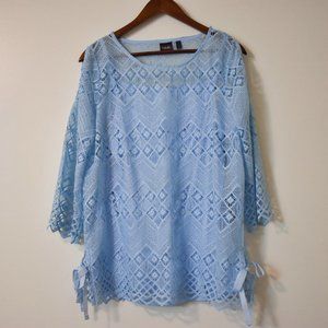 Rafaella light blue lace blouse with lining and ribbons